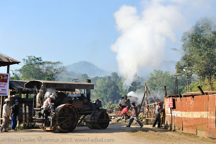 Steam roller and steam train in Namtu