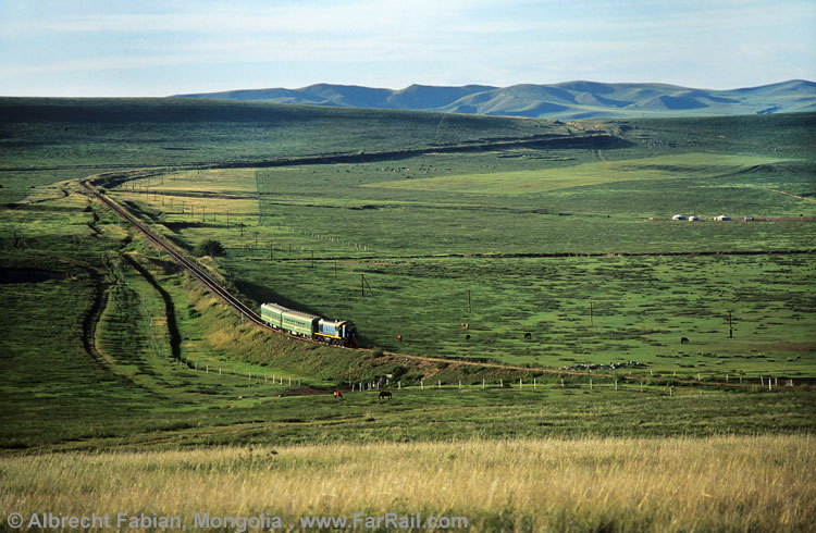 little train in the endlaess landscape of Mongolia